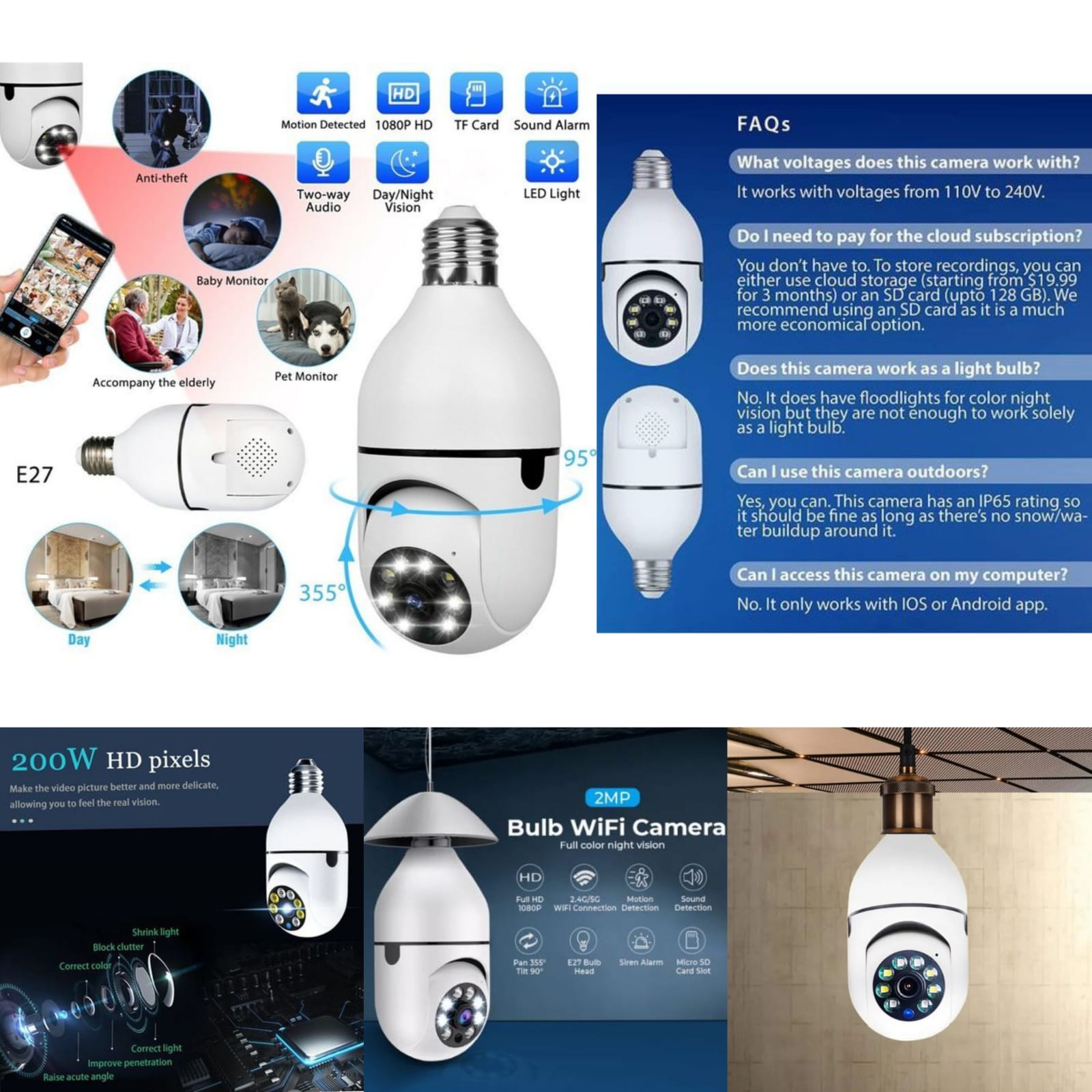 Rotating Wireless Wifi Nanny Camera Bulb