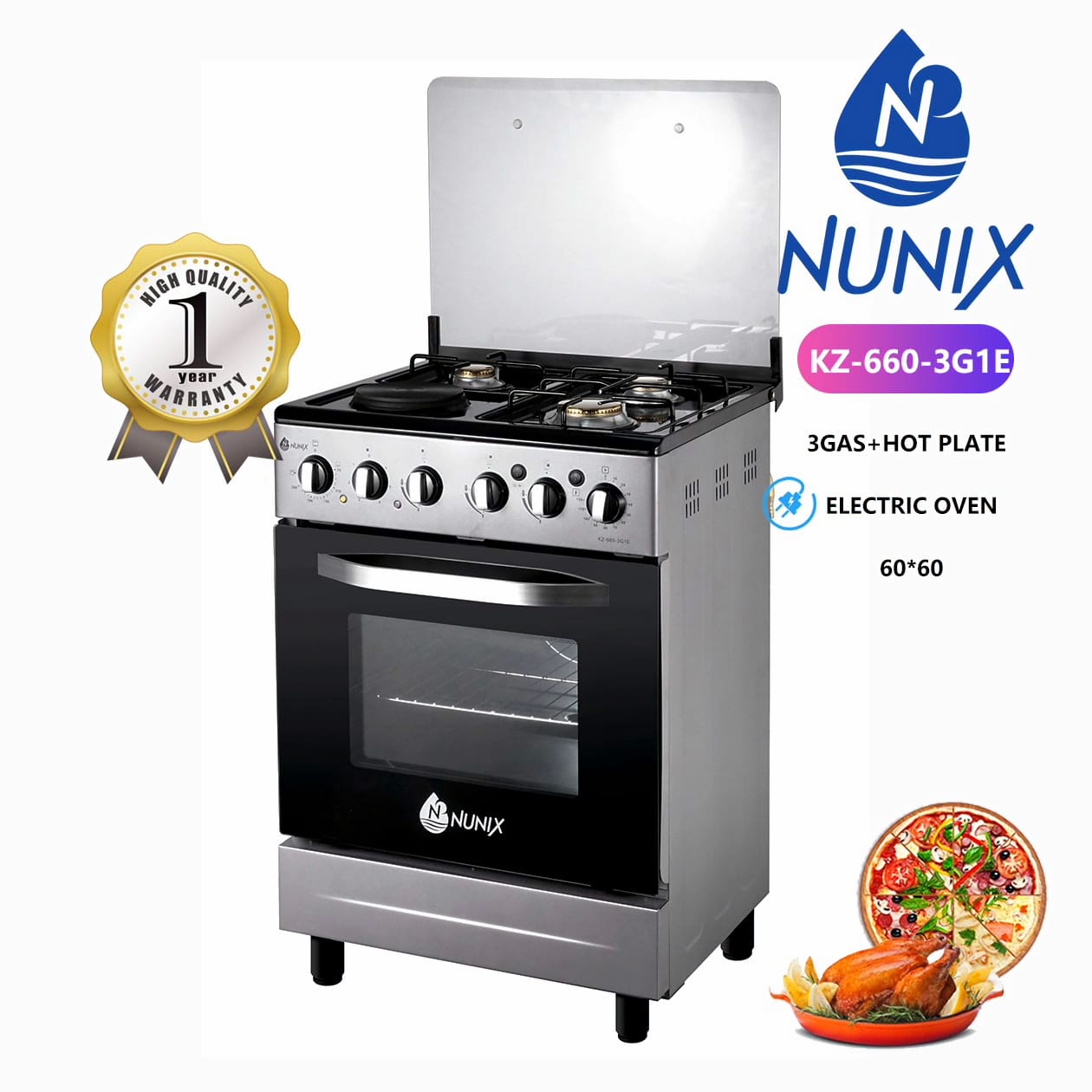 Nunix Cooker 3G+1E. Electric oven. 60cm*60cm